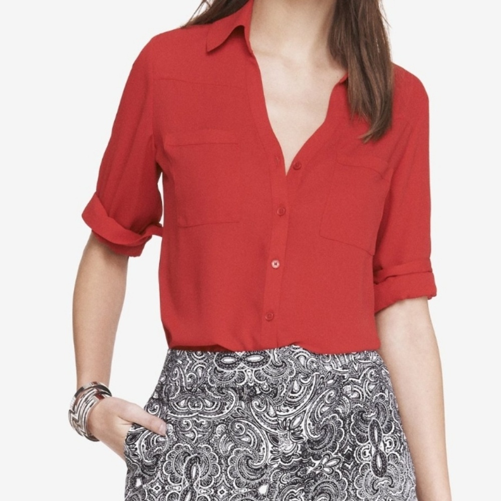 Express Red Portofino button up down blouse - Picture 3 of 4